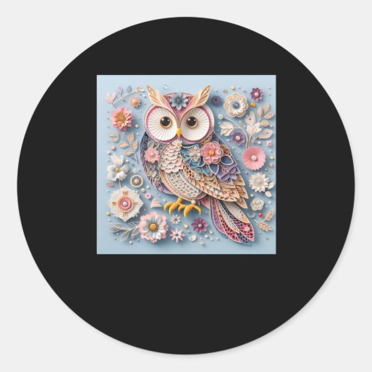 3d Owl #14ステッカー ラウンドシール (正面)