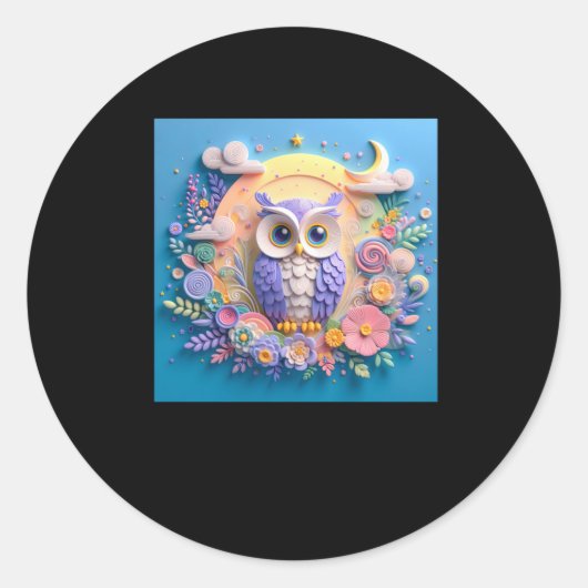 3d Owl #2ステッカー ラウンドシール (正面)