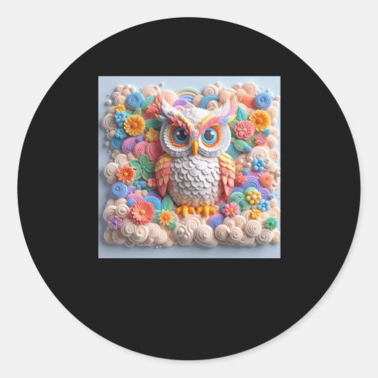 3d Owl #4ステッカー ラウンドシール (正面)