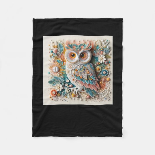 3d Owl #7ステッカー フリースブランケット (正面)