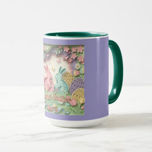 3D Paper Cut Bunny & Easter Eggs Combo マグカップ (正面右)