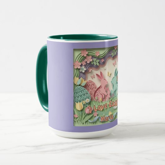 3D Paper Cut Bunny & Easter Eggs Combo マグカップ (正面左)