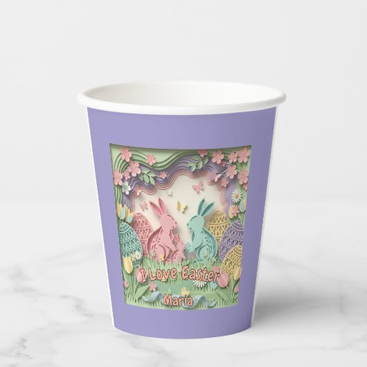 3D Paper Cut Bunny & Easter Eggs Party 紙コップ (正面)