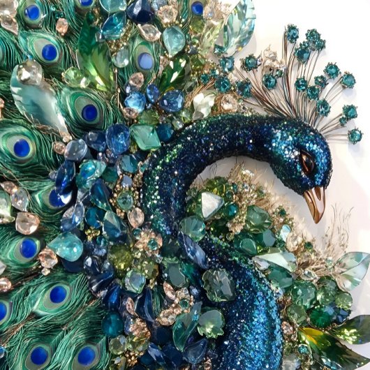 3D Peacock Cushion with Rubies, Emeralds, クッション