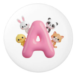 3D Pink Balloon Letter A Ceramic Drawer Knob セラミックノブ