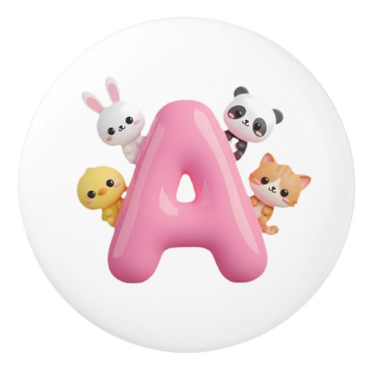 3D Pink Balloon Letter A Ceramic Drawer Knob セラミックノブ (正面)