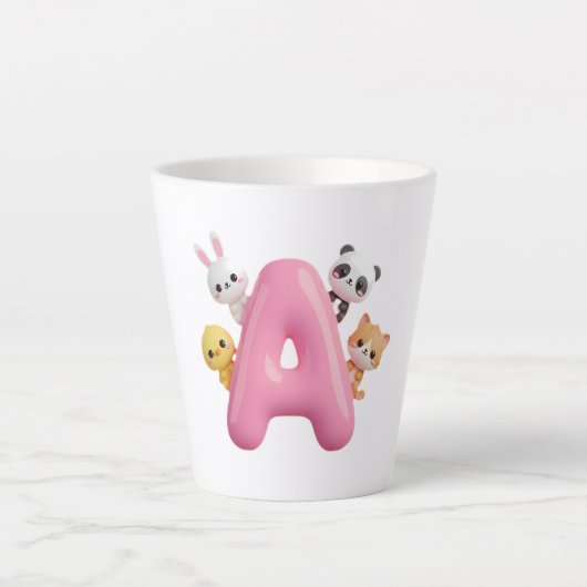 3D Pink Balloon Letter A Ceramic Latte Mug カフェラテマグ (正面)