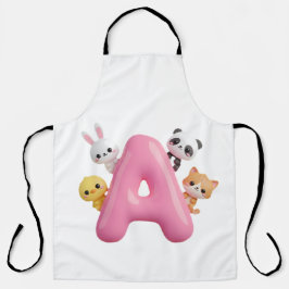 3D Pink Balloon Letter A Forest Animals Apron エプロン