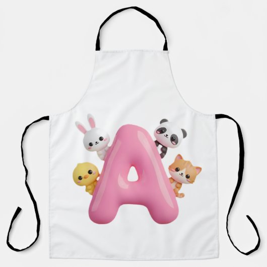 3D Pink Balloon Letter A Forest Animals Apron エプロン (正面)