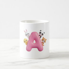3D Pink Balloon Letter A Forest Animals Mug コーヒーマグカップ