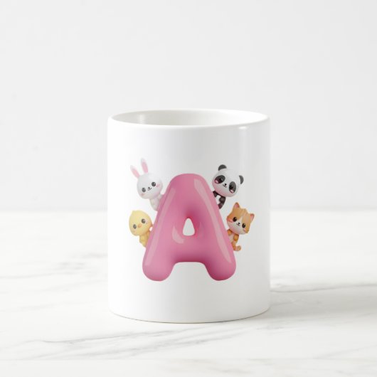 3D Pink Balloon Letter A Forest Animals Mug コーヒーマグカップ (中央)