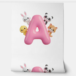 3D Pink Balloon Letter A Forest Animals Wallpaper 壁紙