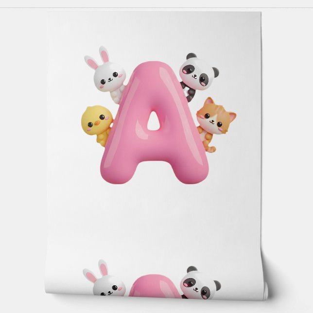 3D Pink Balloon Letter A Forest Animals Wallpaper 壁紙 (ほどく)