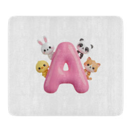 3D Pink Balloon Letter A Glass Cutting Board カッティングボード