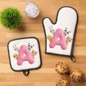 3D Pink Balloon Letter A Oven Mitt & Pot Holder 鍋つかみ&鍋敷きセット (トップダウン)
