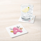 3D Pink Balloon Letter A Party Paper Coaster スクエアペーパーコースター (インサイチュ)