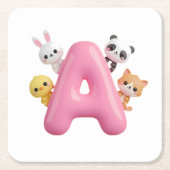 3D Pink Balloon Letter A Party Paper Coaster スクエアペーパーコースター (正面)