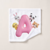3D Pink Balloon Letter A Personalized Towel バスタオルセット (ウォッシュタオル)
