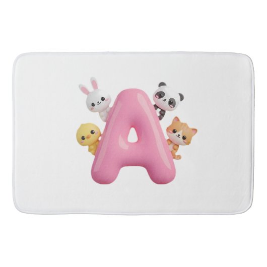 3D Pink Balloon Letter A Plush Bath Mat バスマット (正面)
