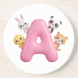 3D Pink Balloon Letter A Round Sandstone Coaster コースター