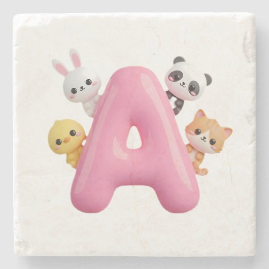 3D Pink Balloon Letter A Stone Coaster ストーンコースター (正面)