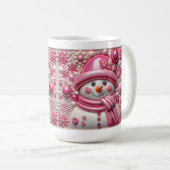 3D Pink Christmas Snowman コーヒーマグカップ (正面右)