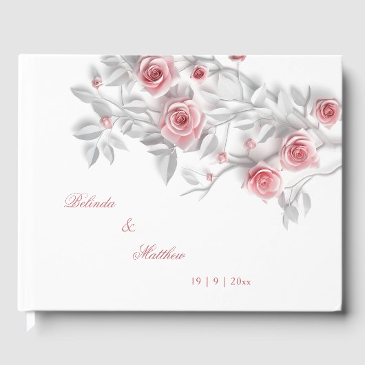 3D Pink Gray Roses | Wedding ゲストブック (正面)
