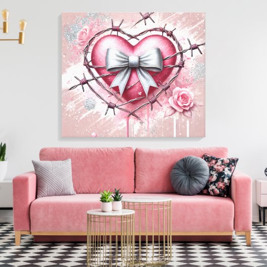 3D Pink Heart Canvas キャンバスプリント (インサイチュ (リビング))