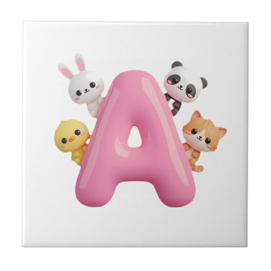 3D Pink Letter A Nursery Ceramic Tile タイル (正面)