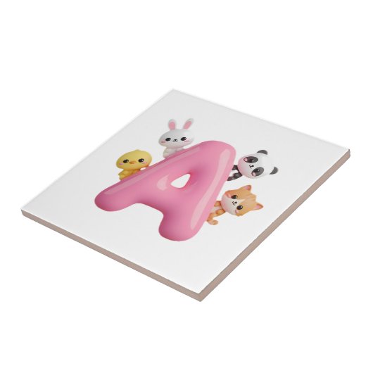 3D Pink Letter A Nursery Ceramic Tile タイル (側面)