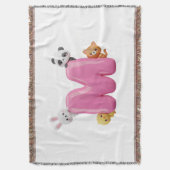 3D Pink Letter M Baby Blanket with Animals スローブランケット (正面縦)
