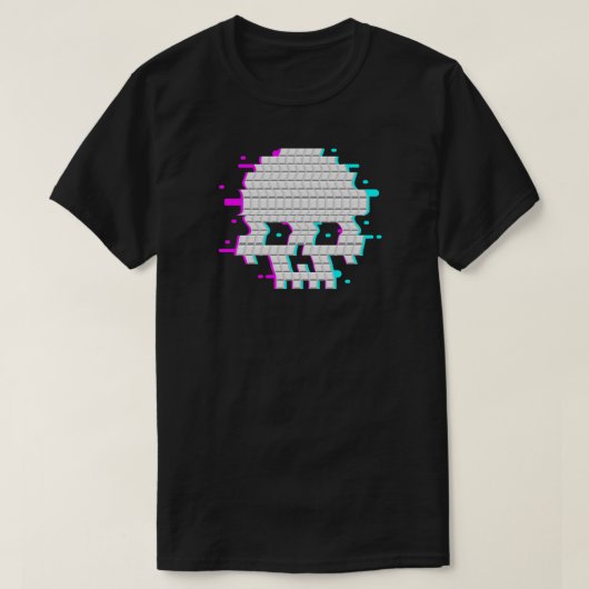 3D Pixel Skull Glitch Art Gamer Gift Tシャツ (デザイン正面)