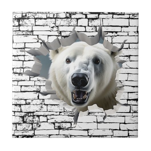 3D Polar Bear Wall Break Art – Realistic Safari タイル (正面)