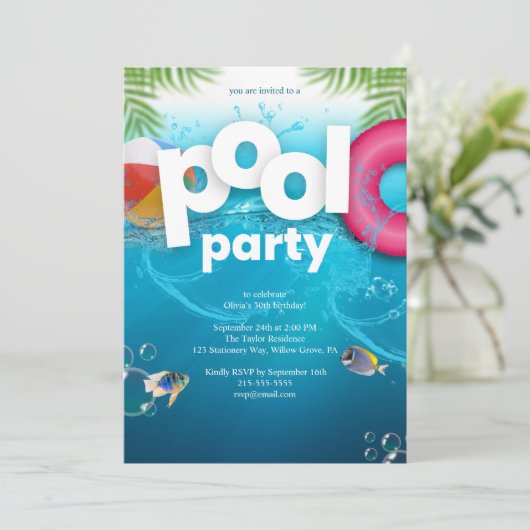 3D Pool Party Birthday Invitation 招待状 (スタンド正面)