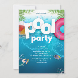 3D Pool Party Birthday Invitation 招待状