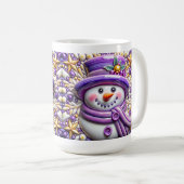 3D Purple Christmas Snowman コーヒーマグカップ (正面右)