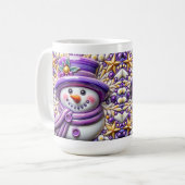 3D Purple Christmas Snowman コーヒーマグカップ (正面左)