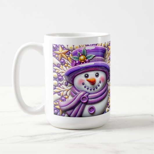 3D Purple Christmas Snowman コーヒーマグカップ (左)