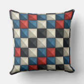 3D Pyramidal Geometric Pattern – Red, Blue & Cream クッション (裏面)