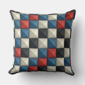 3D Pyramidal Geometric Pattern – Red, Blue & Cream クッション (正面)
