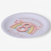 3D Rainbow 8th Birthday Party for Girl Purple ペーパープレート (アングル)