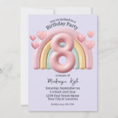 3D Rainbow 8th Birthday Party For Girl Purple 招待状 (正面)