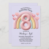 3D Rainbow 8th Birthday Party For Girl Purple 招待状 (正面/裏面)