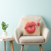 3D Red Lips & Heart Kiss Throw Pillow | Romantic V クッション (椅子)