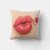 3D Red Lips & Heart Kiss Throw Pillow | Romantic V クッション (正面)