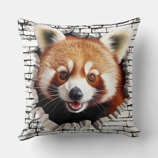 3D Red Panda Wall Break Art – Realistic Safari クッション (裏面)