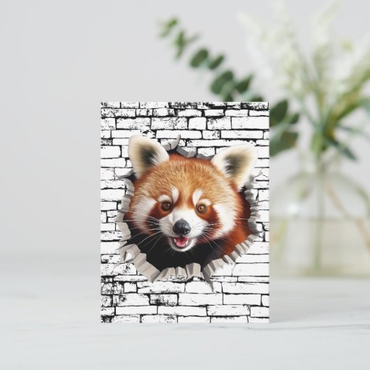 3D Red Panda Wall Break Art – Realistic Safari ポストカード (スタンド正面)