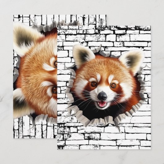 3D Red Panda Wall Break Art – Realistic Safari ポストカード (正面/裏面)