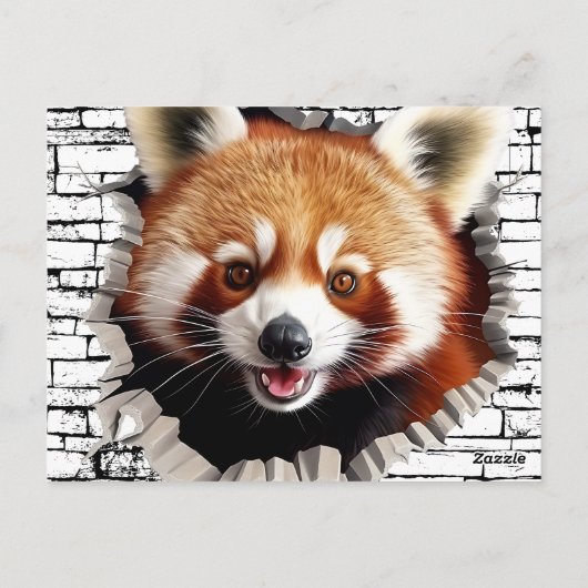 3D Red Panda Wall Break Art – Realistic Safari ポストカード (裏面)