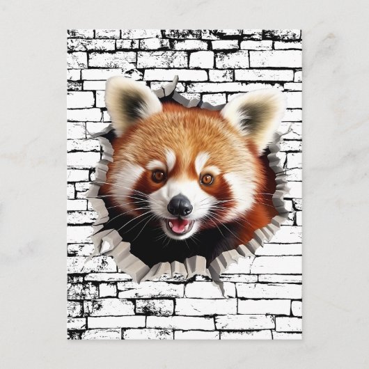 3D Red Panda Wall Break Art – Realistic Safari ポストカード (正面)